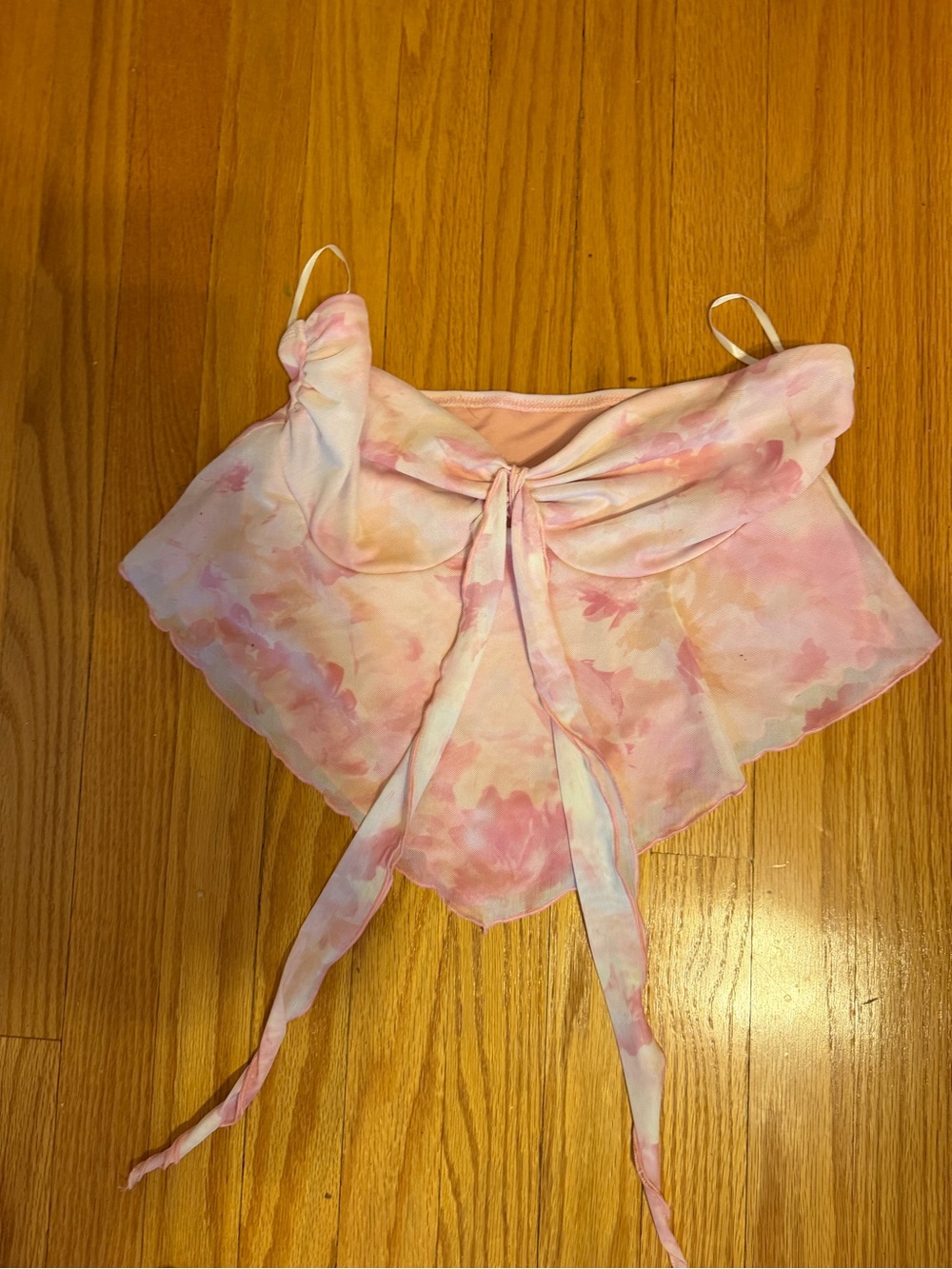 Pink Tie-Front Watercolor Scarf Hem Top